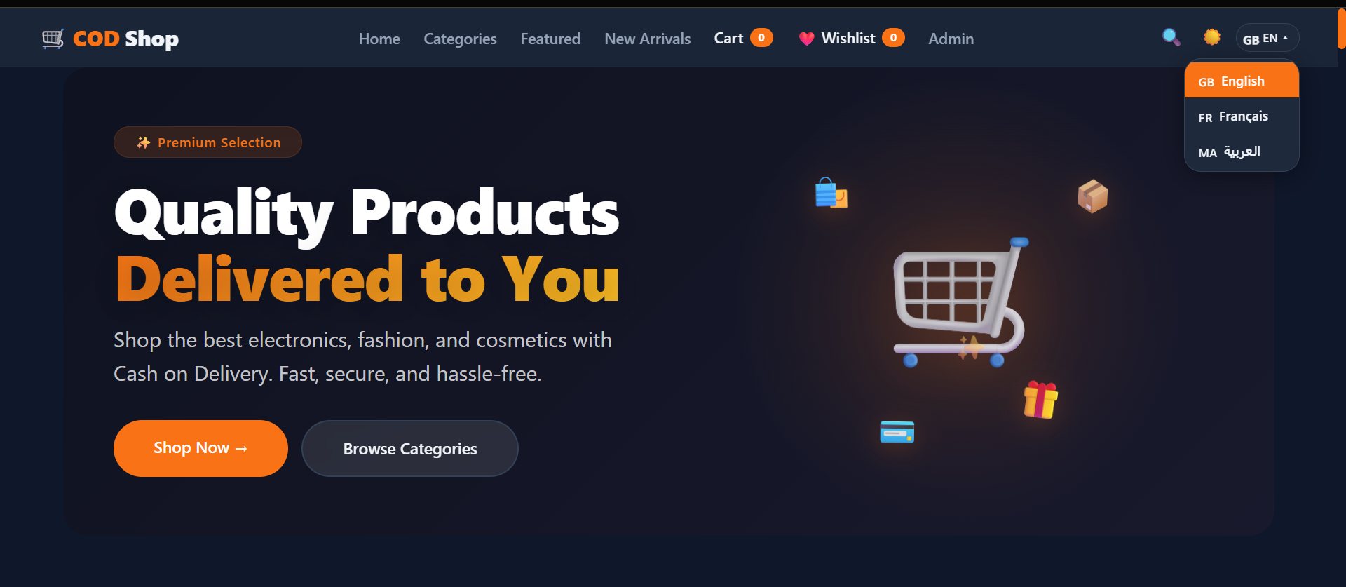 COD Shop storefront home page